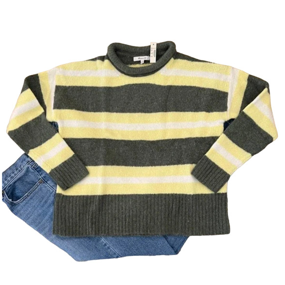 NWT Madewell Green/Yellow/ White Striped Fulton Pullover Sweater - SIZE MEDIUM - Picture 1 of 10